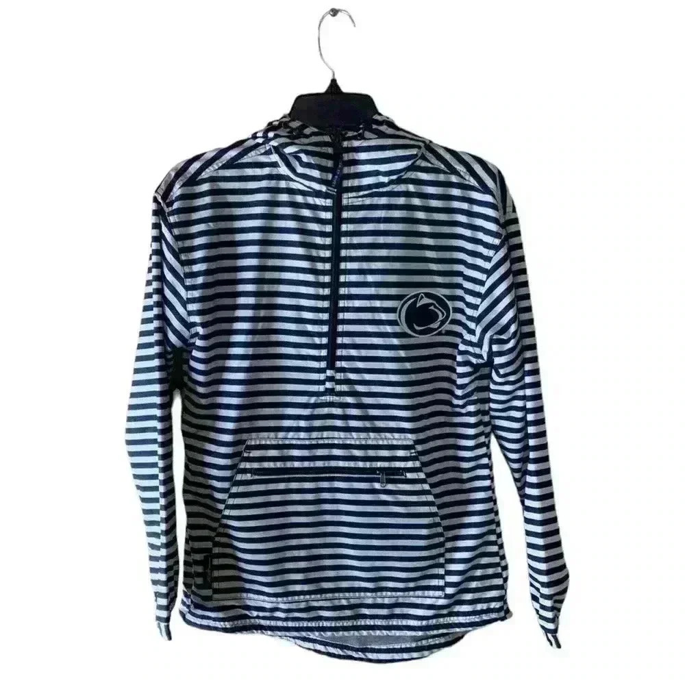 Penn State College Charles River Front Pockets Hooded Stripe 1/4 Zip Rain Coat
